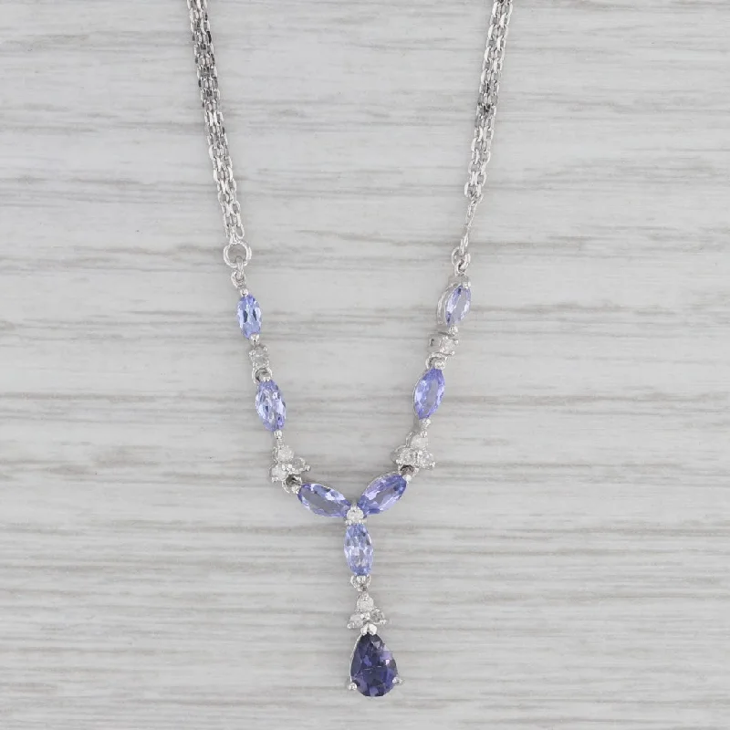 women's silver necklaces-1.10ctw Tanzanite Diamond Y Lavalier Necklace 10k White Gold 17.75" Chain