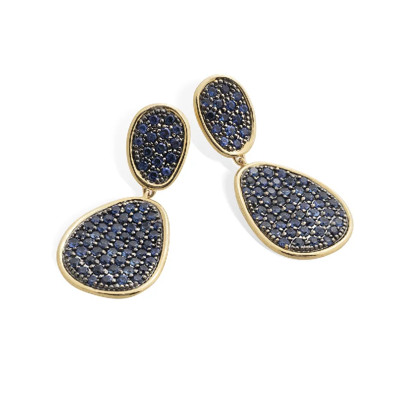 women's moonstone earrings-18K Yellow Gold and Sapphire Double Drop Earrings