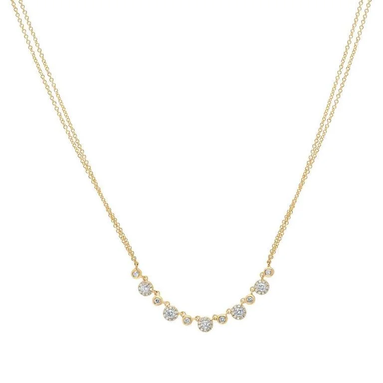 women's gemstone pendant necklaces-14K Yellow Gold Diamond Disc Double Chain Necklace