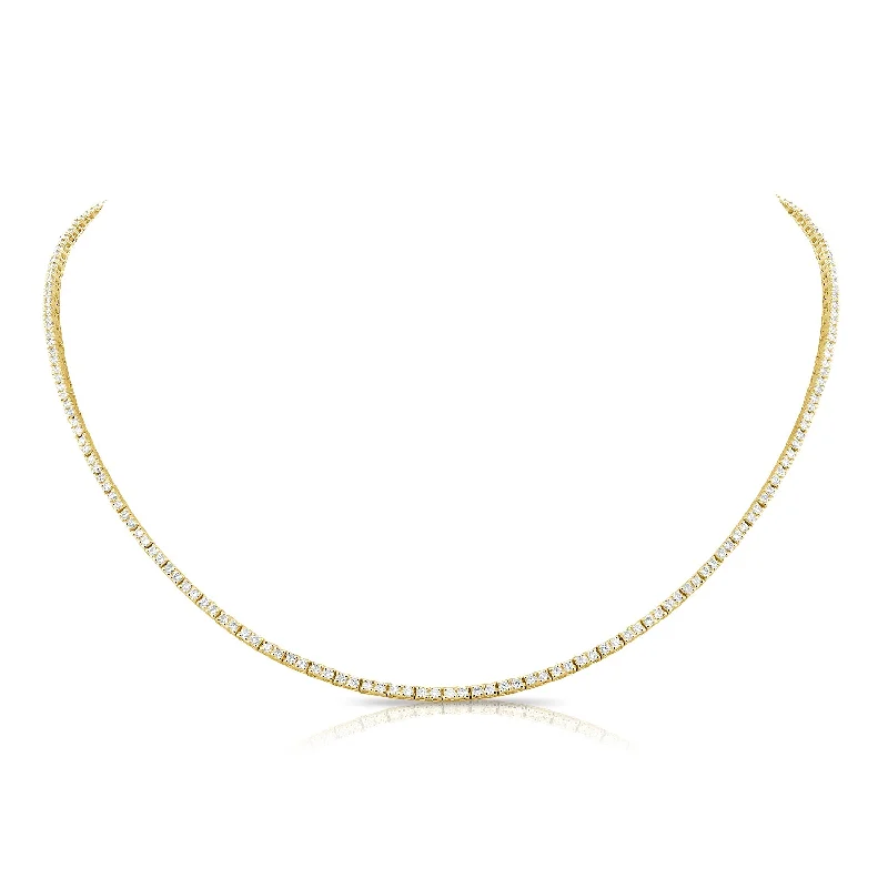 women's wedding necklaces-14K Yellow Gold Diamond Tennis Necklace