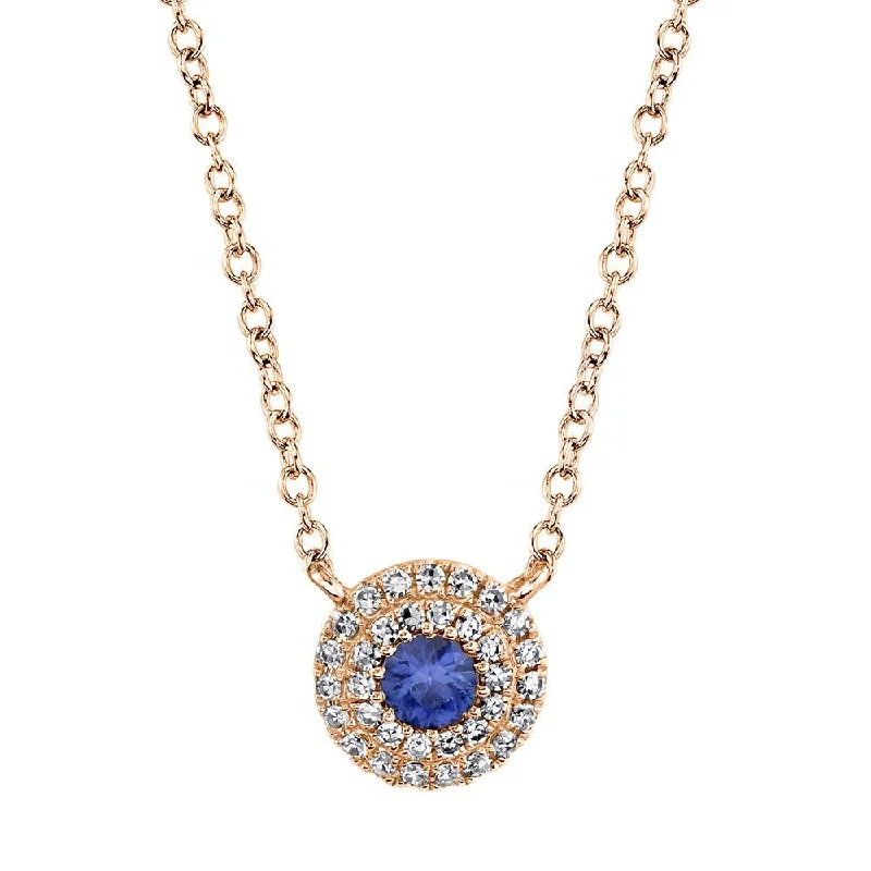 women's beaded necklaces-14K Rose Gold Diamond + Blue Sapphire Necklace