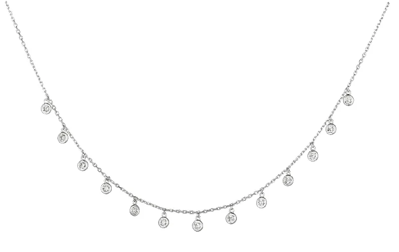 women's personalized necklaces-14K White Gold Diamond Drop Necklace