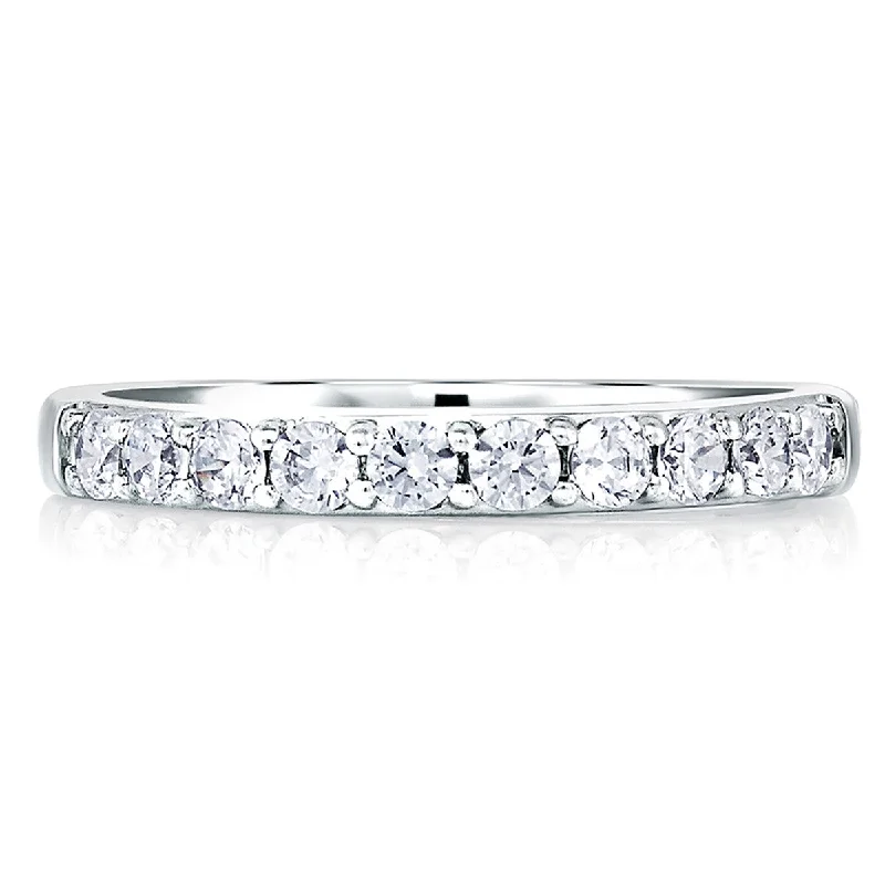 women's platinum and diamond engagement rings-A. Jaffe Classic Eleven Diamond Shared Prong Wedding Band MRS078/26