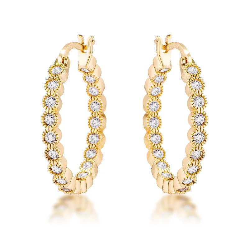 women's chandelier diamond earrings-Flo Round CZ Dotted Bezel Hoop Earrings | 0.5ct