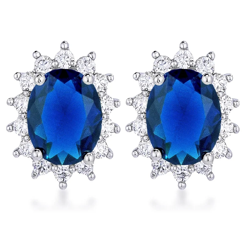 women's crystal earrings-Chesna Oval Sapphire Halo Earrings | 2ct