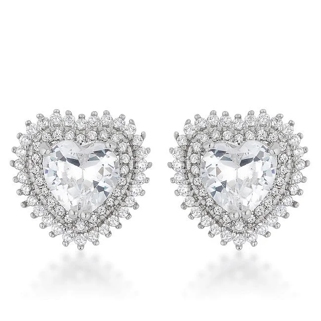 women's unique diamond earrings-Fae 14mm Halo Heart Romantic Stud Earrings | 4.5ct