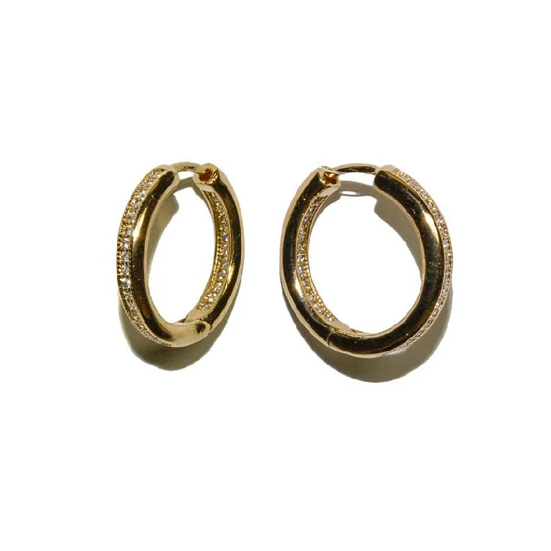 women's boho earrings-Panola CZ Inside-Out Gold Huggie Earrings