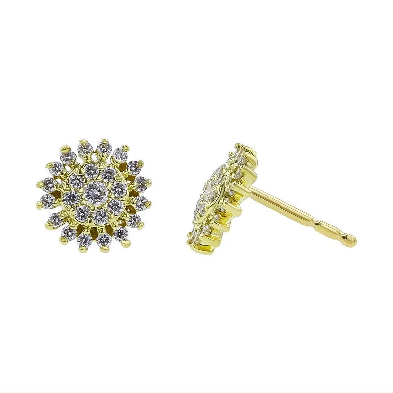 women's gold drop earrings-18K Yellow Gold and Diamond Sunburst Stud Earrings