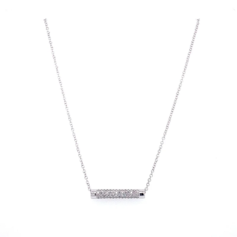 women's small pendant necklaces-14K White Gold Diamond Tube Necklace