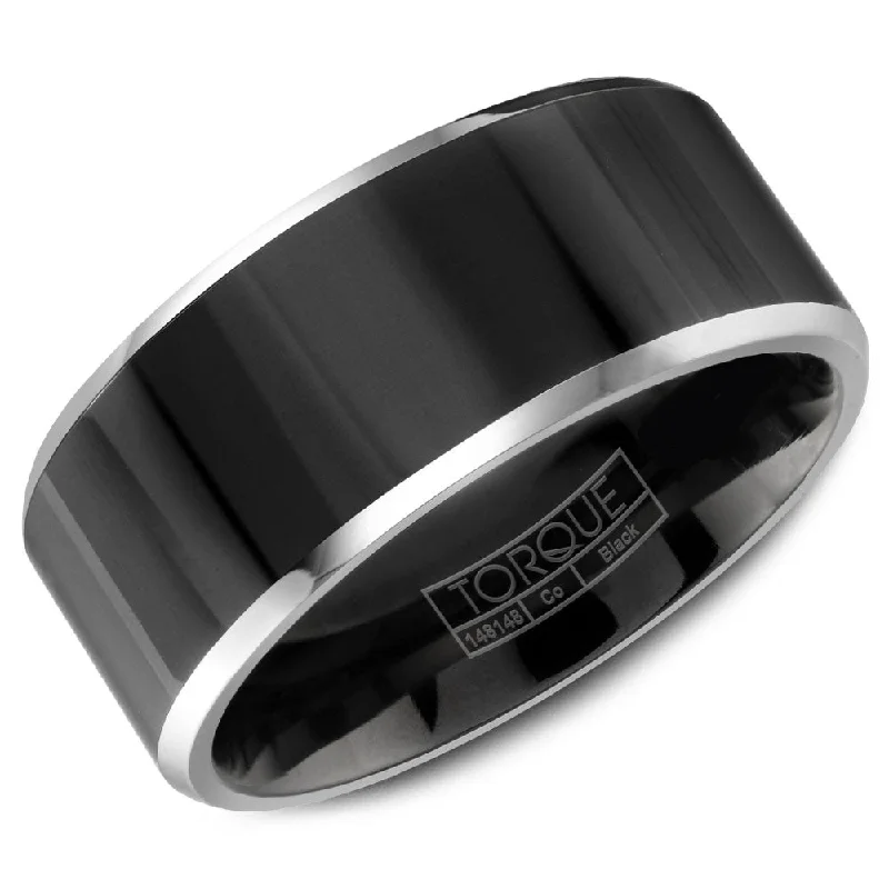 women's commitment rings for women-Torque Black Cobalt Collection 9MM Wedding Band with White Beveled Edge CBB-0004