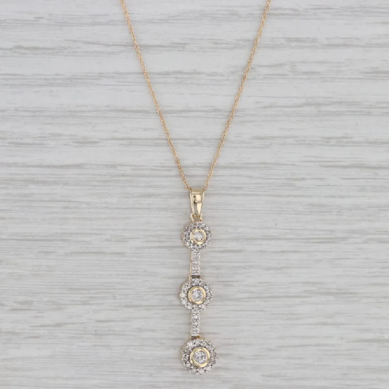 women's initial necklaces-0.50ctw Diamond Halos Journey Pendant Necklace 14k Yellow Gold 19.25" Rope Chain