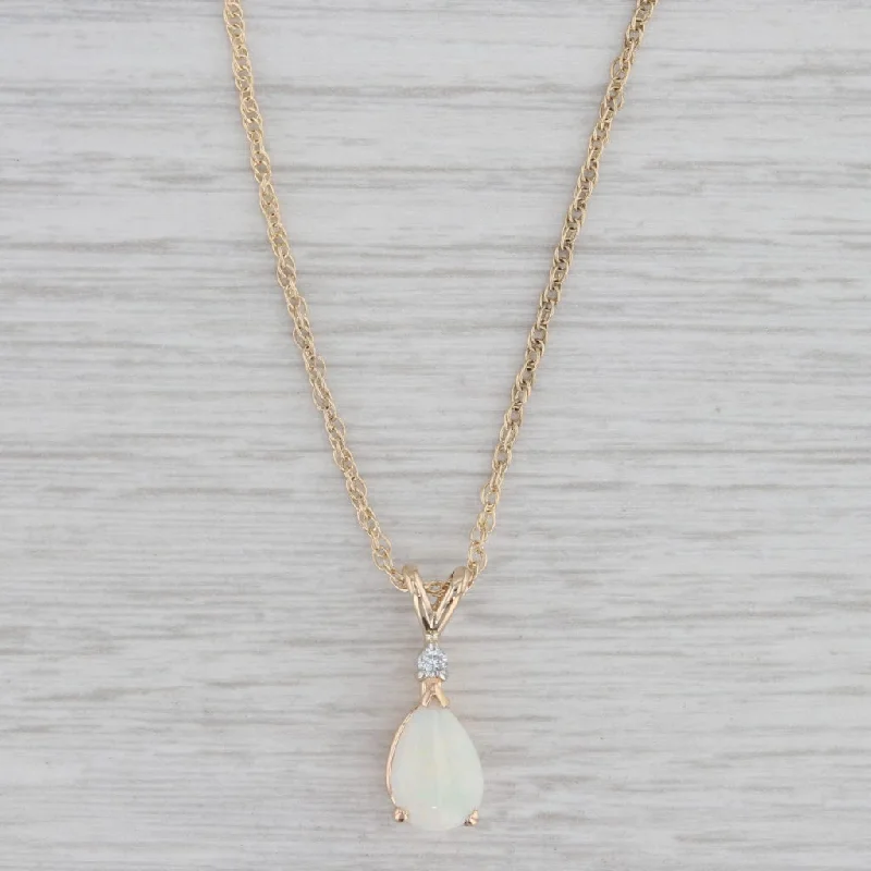 women's gold plated necklaces-Opal Diamond Pendant Necklace 14k Yellow Gold 17" Rope Chain