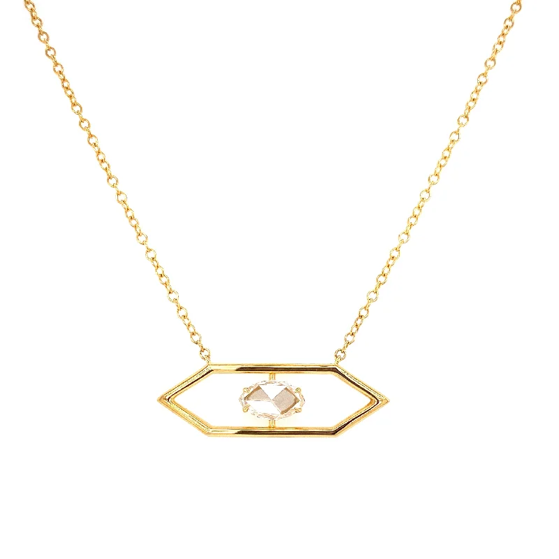 women's statement necklaces-18K Yellow Gold Rose Cut Marquis Diamond Hexagon Necklace