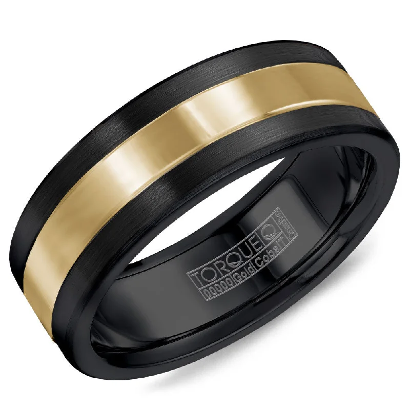 women's elegant engagement rings-Torque Black Cobalt & Gold Collection 7.5MM Wedding Band with 14K Yellow Gold Center CB082MY75