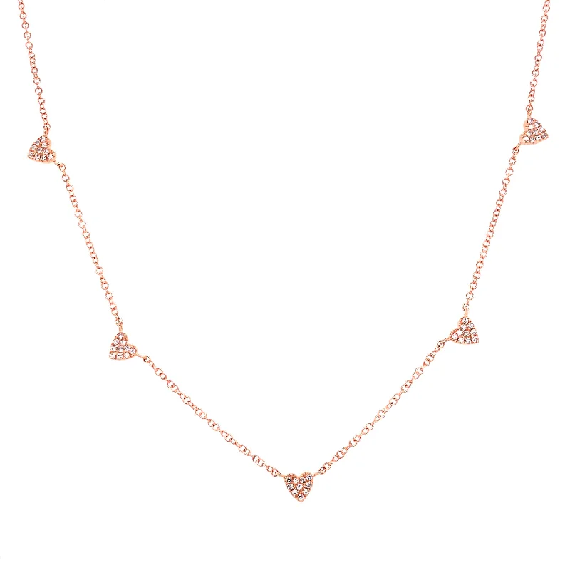 women's antique diamond necklaces-14K Rose Gold Multi-Mini Diamond Heart Necklace