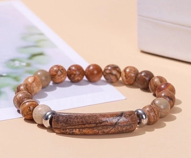 Natural Painting Stone Bridge Bracelet|8mm Long Tube 10 * 39mm