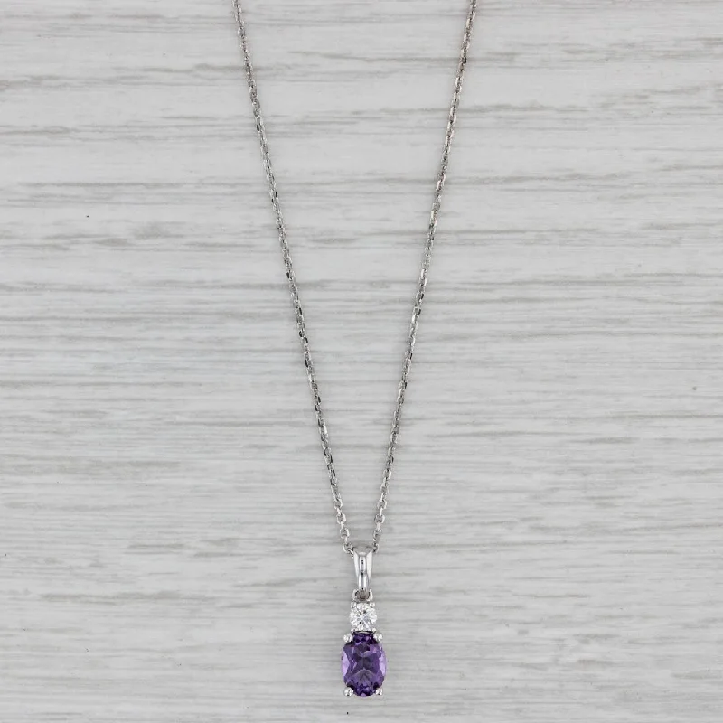 women's diamond choker necklaces-0.90ct Amethyst Diamond Pendant Necklace 14k White Gold 16-18" Cable Chain