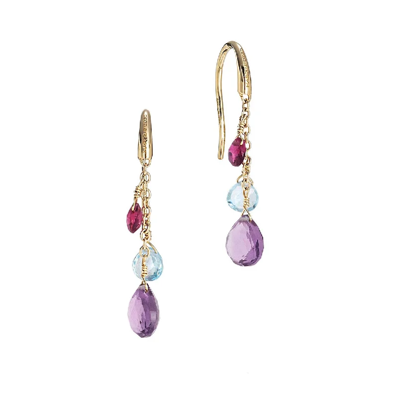 women's minimalist hoop earrings-18K Yellow Gold Diamond Amethyst and Mixed Gemstone Short Drop Earrings