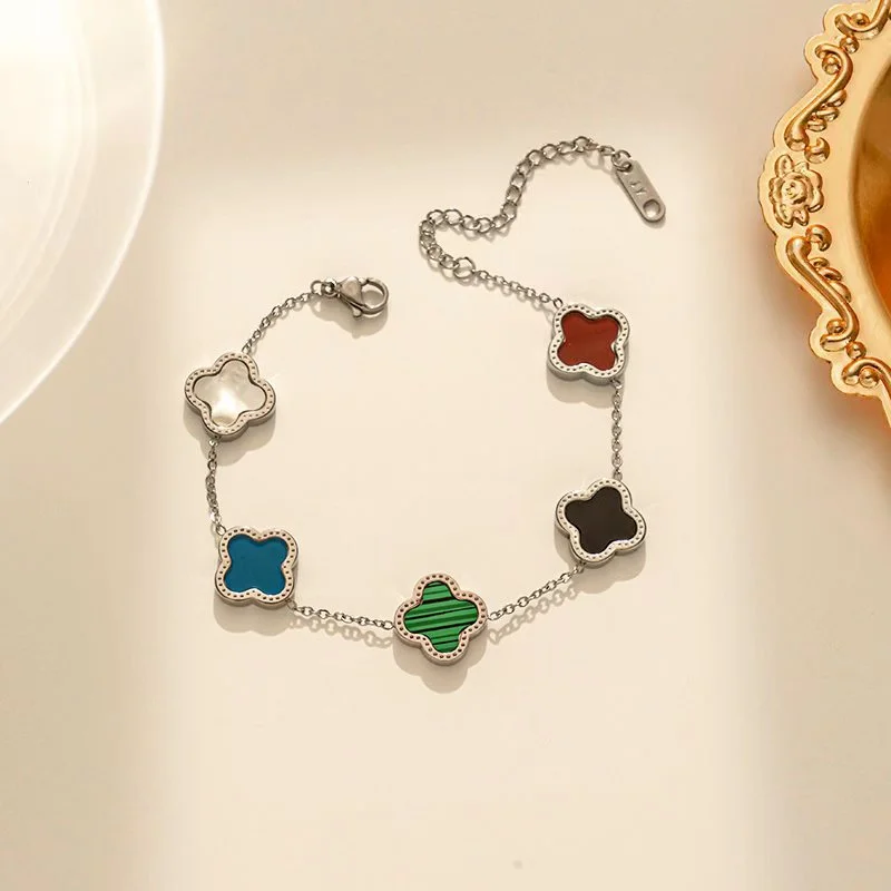 702 Color True Shell Double Sided Clover Bracelet Silver