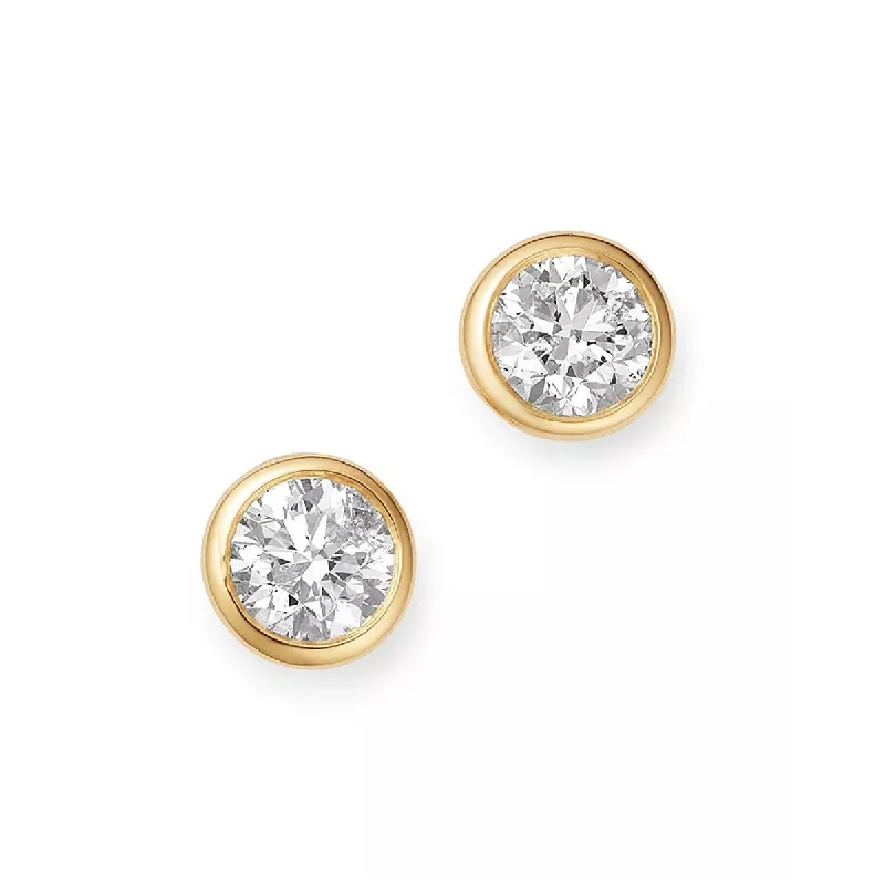 women's chandelier earrings-18K Yellow Gold Diamond Bezel-Set Stud Earrings