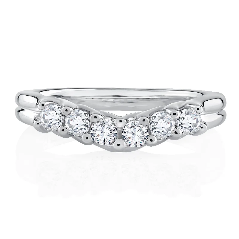 women's multi-stone engagement rings-A.Jaffe Signature Six Stone Trellis Diamond Wedding Band MRS263/36