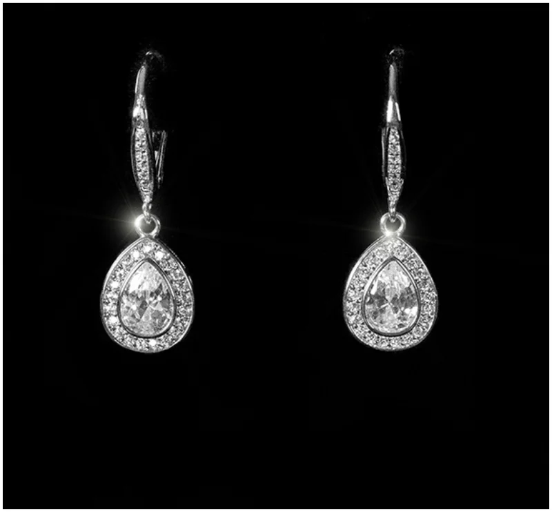 women's hoop earrings with diamonds-Emily Petite Pear Halo Drop Earrings | 2.5ct