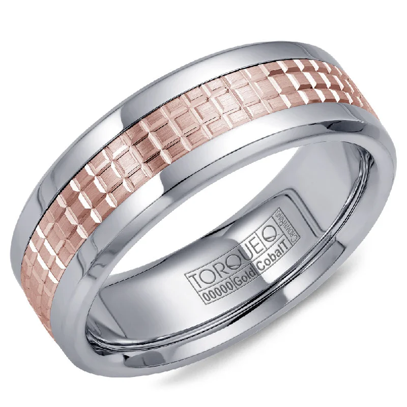 women's engraved engagement rings-Torque Cobalt & Gold Collection 7.5MM Wedding Band with Rose Gold Center CW009MR75