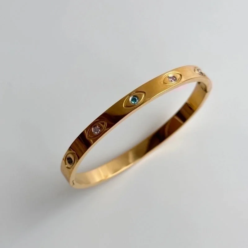 women's geometric bangles-Simple Style Round Titanium Steel Plating Inlay Zircon 18k Gold Plated Bangle