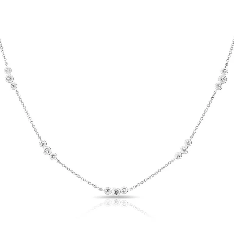 women's pendant and chain necklaces-14K White Gold Triple Diamond By The Yard Necklace