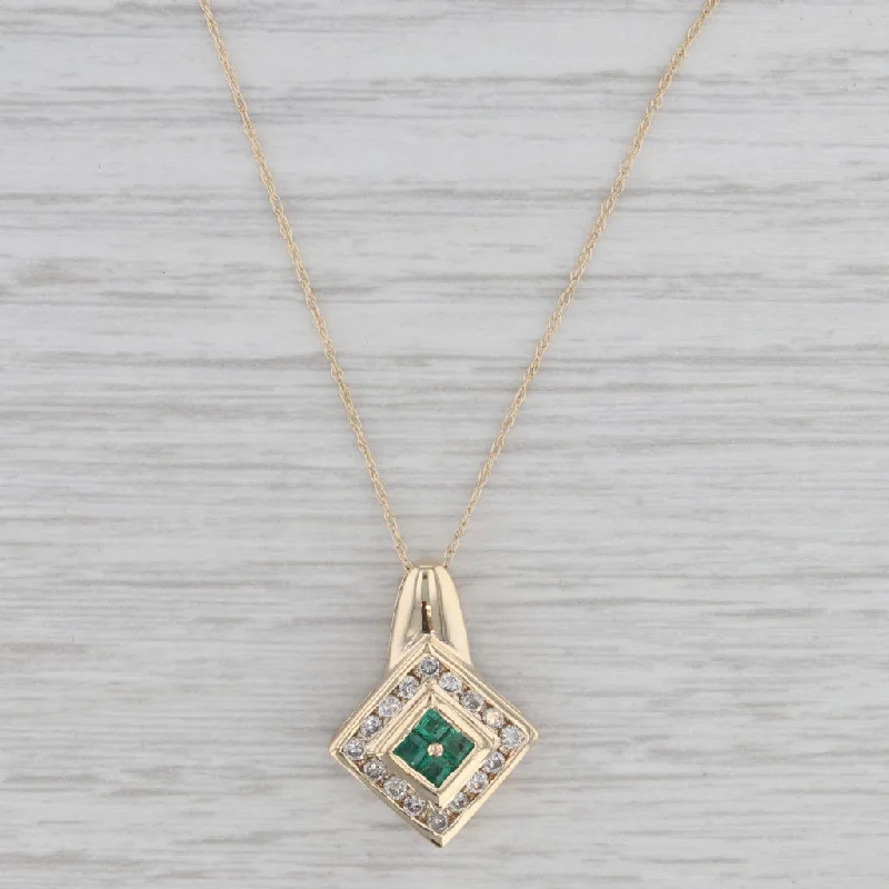 women's beaded necklaces-0.45ctw Emerald Diamond Halo Pendant Necklace 14k Yellow Gold 18.5" Rope Chain