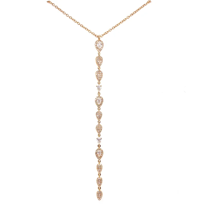 women's two-tone necklaces-14K Yellow Gold Diamond Long Drop Necklace