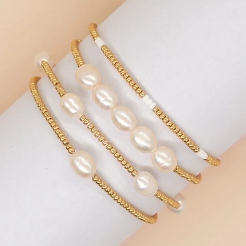 women's wedding bangle bracelets-Simple Style Round Beaded Freshwater Pearl Handmade Bracelets