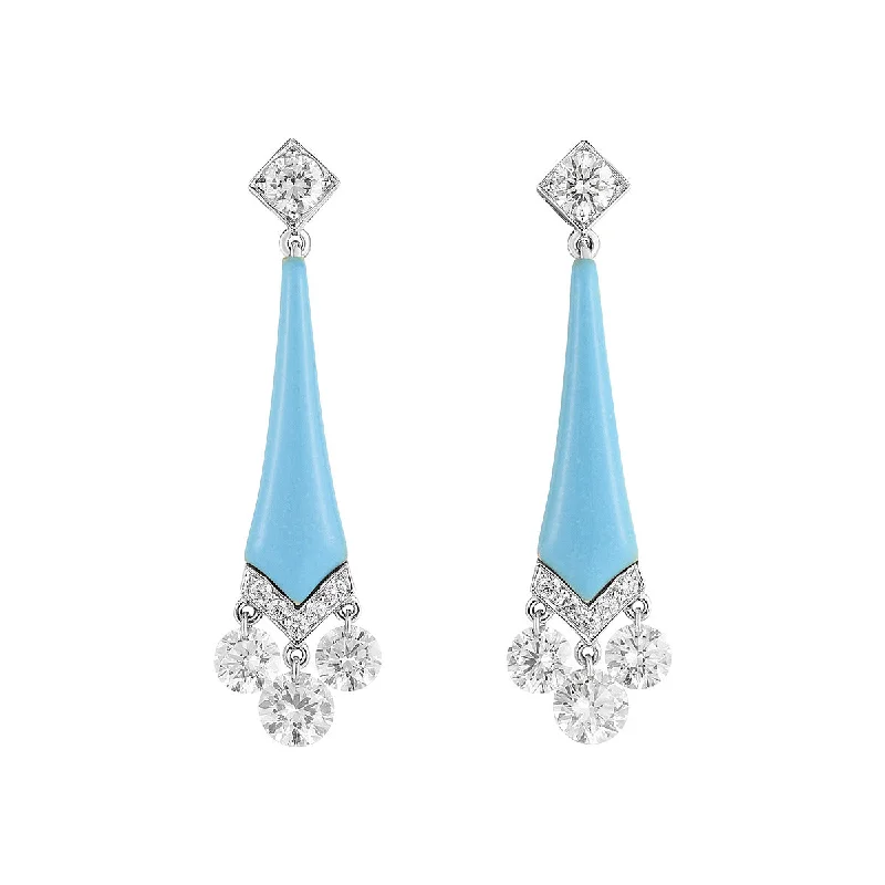 women's engraved earrings-Blue Enamel and Diamond Drop Earrings