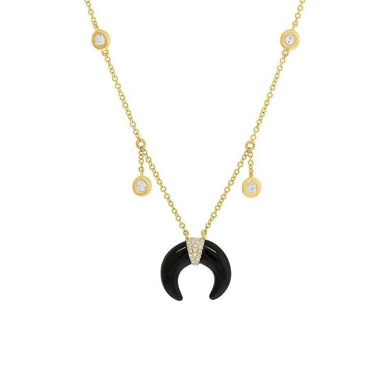 women's engraved necklaces-14K Yellow Gold Onyx Crescent Shaker Necklace