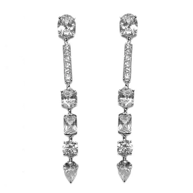 women's gemstone drop earrings-Jazzell Linear CZ Earrings