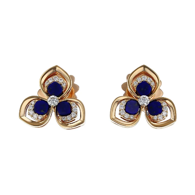 women's diamond and pearl earrings-3 Petal Lapis Lazuli and Diamond Post Earrings