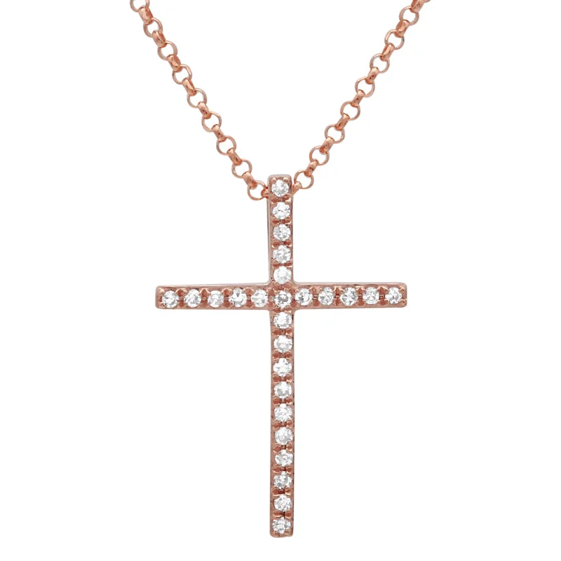 women's custom name necklaces-14k Rose Gold Diamond Cross Necklace