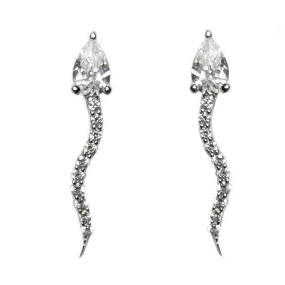 women's bohemian earrings-Flavia Snake CZ Silver Stud Earrings