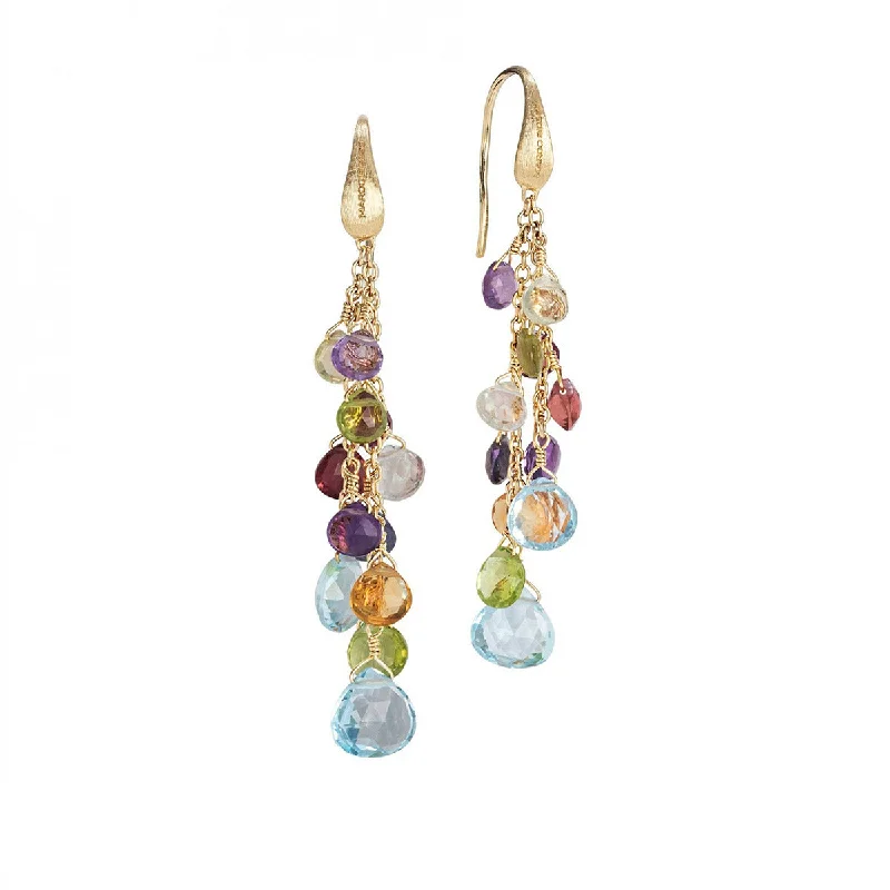 women's pearl earrings-18K Yellow Gold Mixed Gemstone Multi Strand Earrings