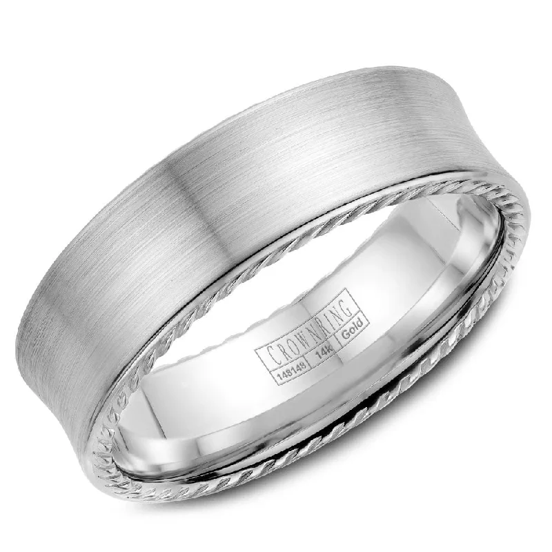 women's commitment rings for women-CrownRing 7MM Wedding Band with Brushed Center & Rope Detailing WB-008R7W