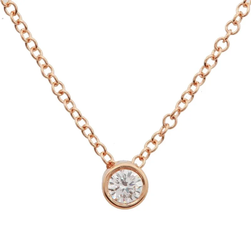 women's diamond necklace sets-14K Rose Gold Bezeled Diamond Necklace