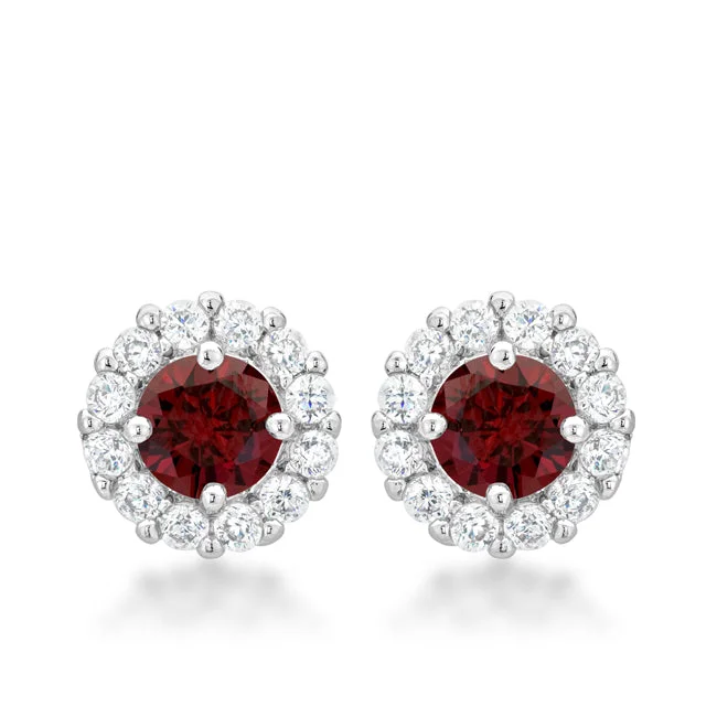 women's clip-on earrings-Belle Garnet Red Halo Stud Earrings | 2ct