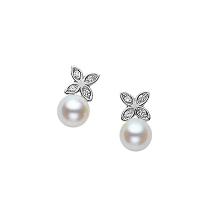 women's unique diamond earrings-Akoya Cultured Pearl Diamond Clover Earrings