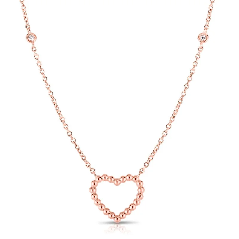 women's rose gold necklaces-14K Rose Gold Beaded Heart Diamonds by the Yard Necklace