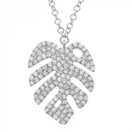 women's birthstone necklaces for women-14k White Gold Monstera Leaf Diamond Necklace