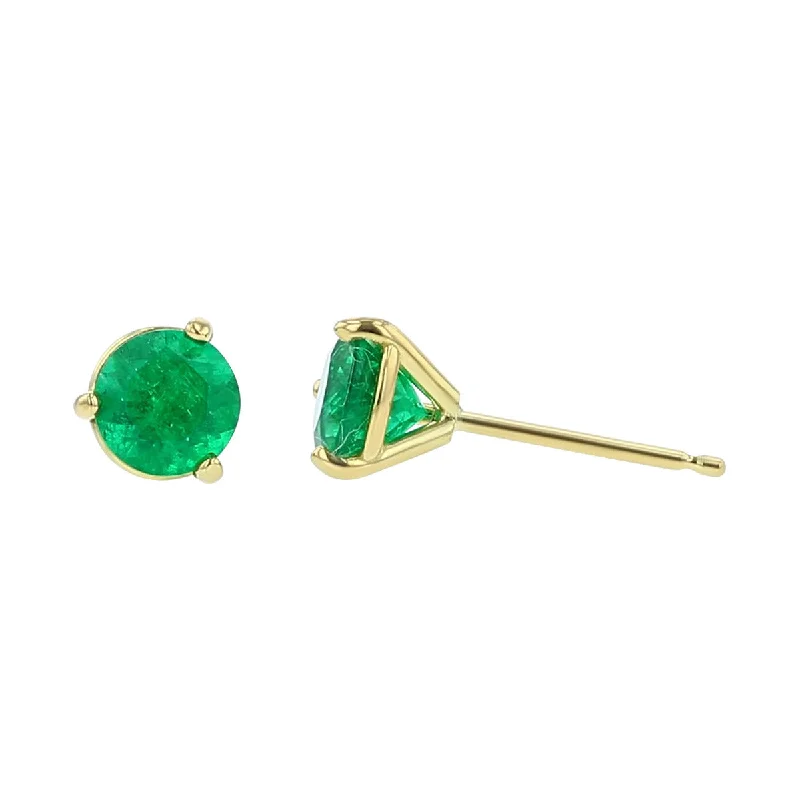 women's silver earrings-18K Yellow Gold Colombian Emerald Stud Earrings