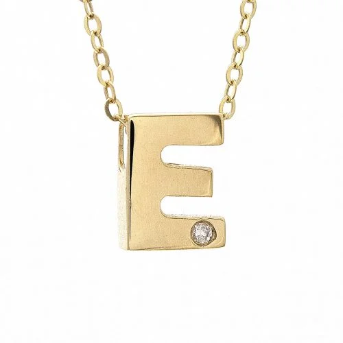 women's gemstone pendant necklaces-14K Yellow Gold Initial "E" With Diamond Necklace