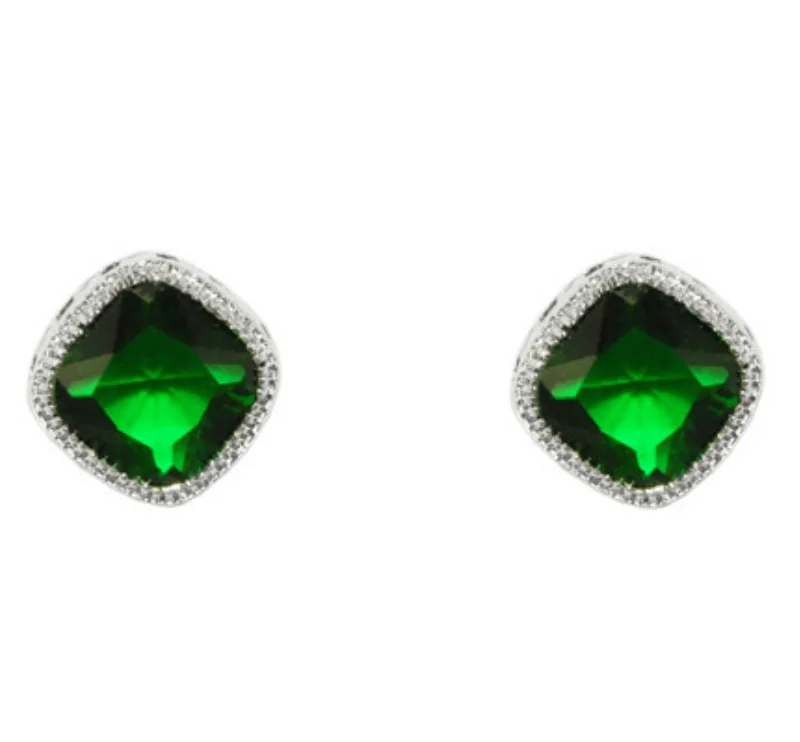 women's gemstone stud earrings-Oleg Emerald Diamond Shape Earrings