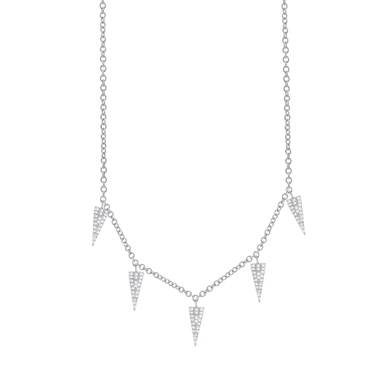 women's diamond and sapphire necklaces-14K White Gold Diamond Pave Triangle Necklace