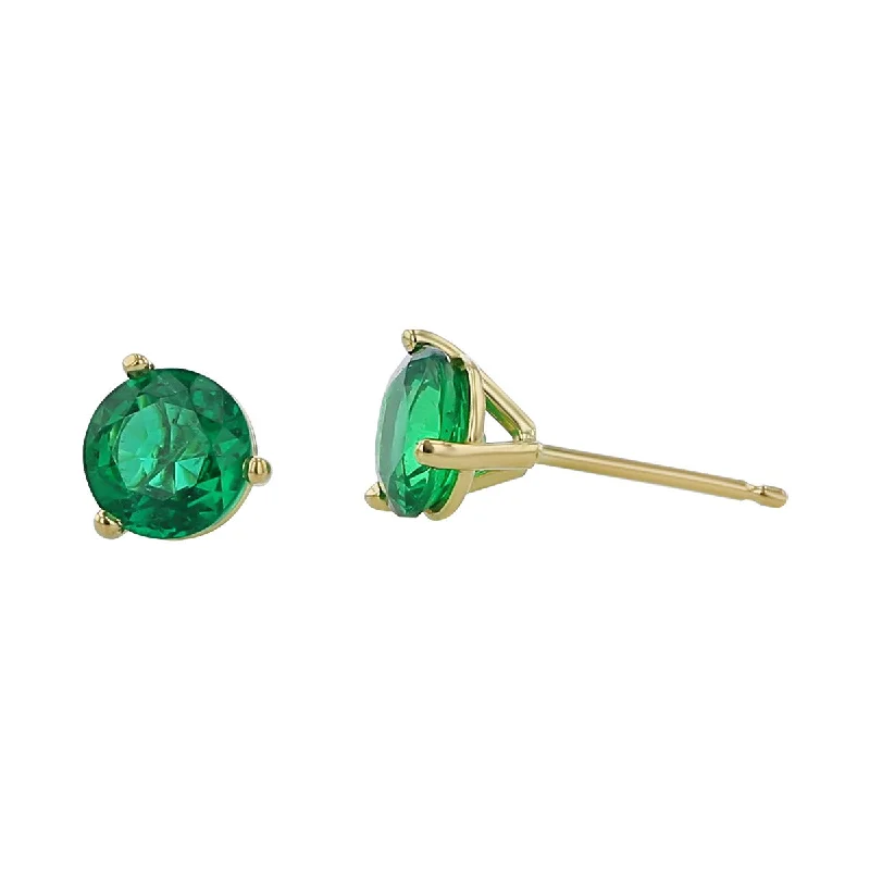 women's hoop earrings with diamonds-18K Yellow Gold Zambian Emerald Stud Earrings